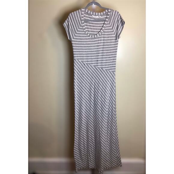 Athleta Women Scoop Neck Striped Maxi Dress Sz.Med EUC Gray Comfortable Athletic - Picture 4 of 9